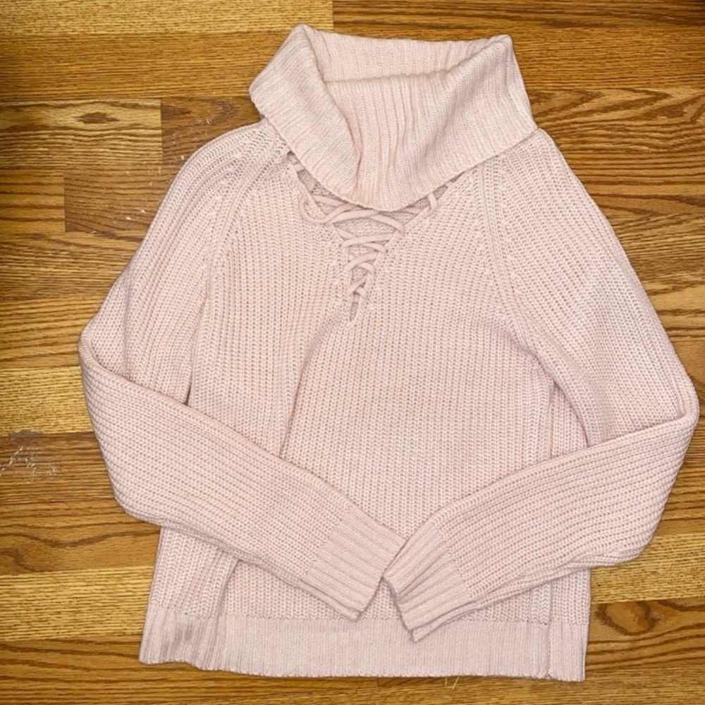 Pink Lace Up Sweater